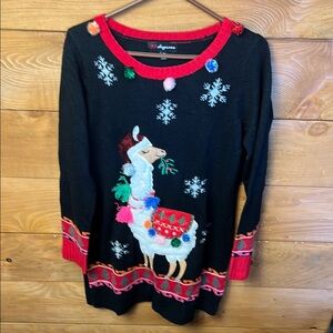 33 Degrees Womens Long Sleeve Llama Snowflakes Ugly Christmas Sweater Md Holiday